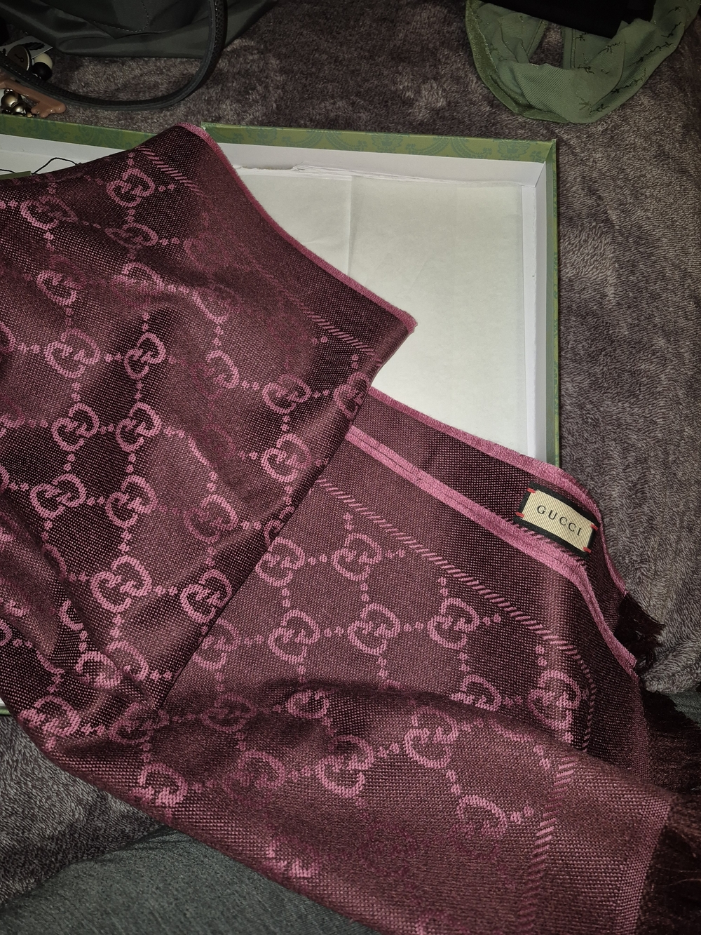 Gucci Women's GG Jacquard Scarf - Burgundy and Pink - Picture 3 of 9
